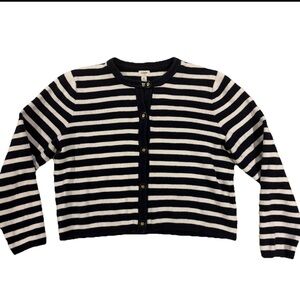 J.Crew Emilie Women’s Cardigan Sweater Navy White Stripes Size XL